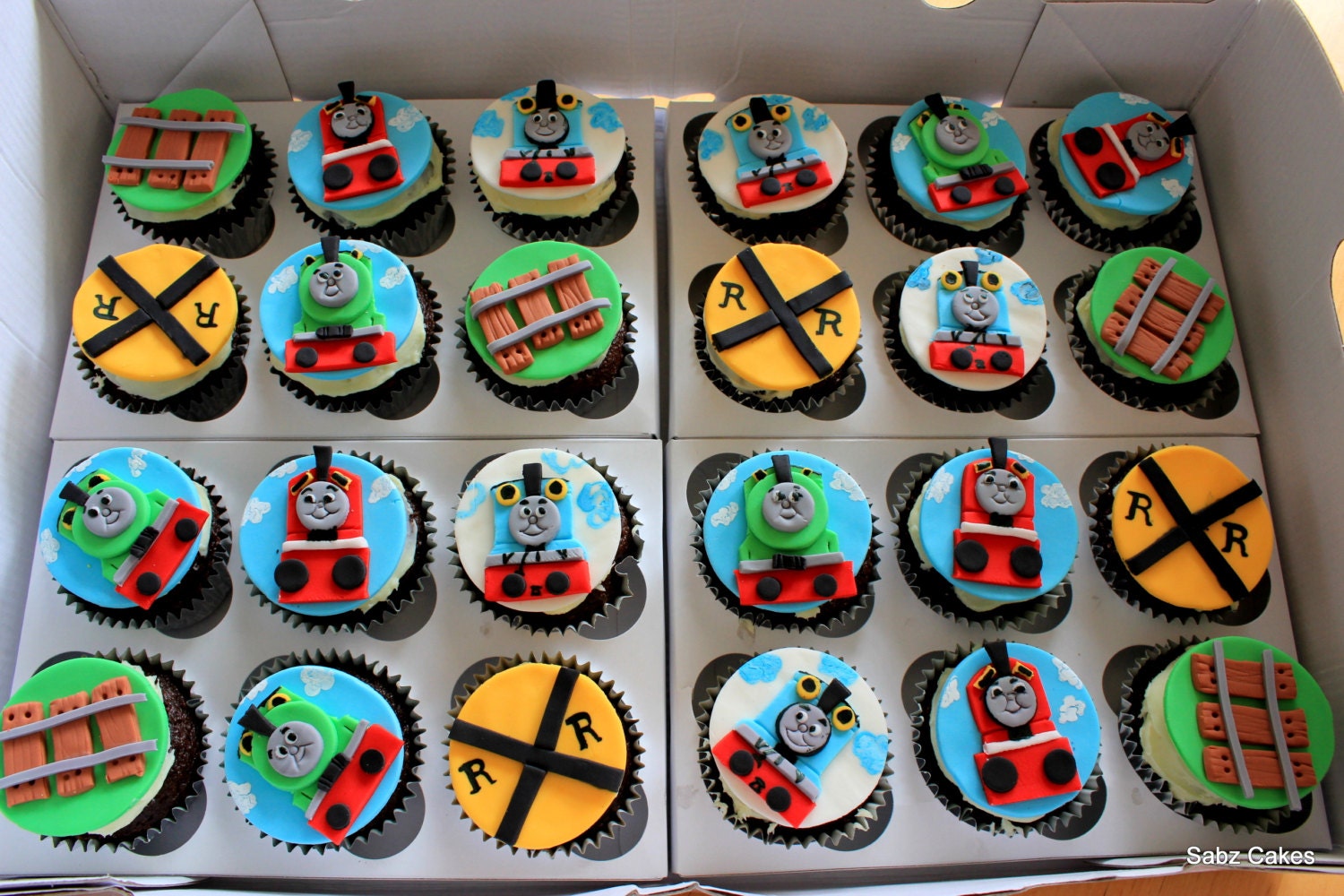 Edible fondant Thomas the train cupcake toppers 12 by SabzCakes