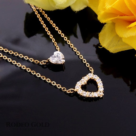 Double heart necklace by RodeoGoldCom on Etsy