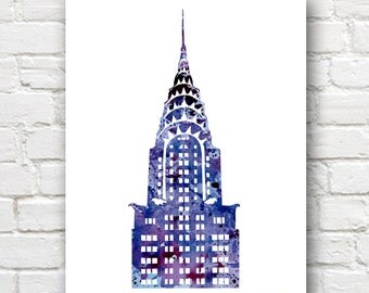 New York City Painting - Chrysler Building Art Print - Abstract Watercolor - Wall Decor