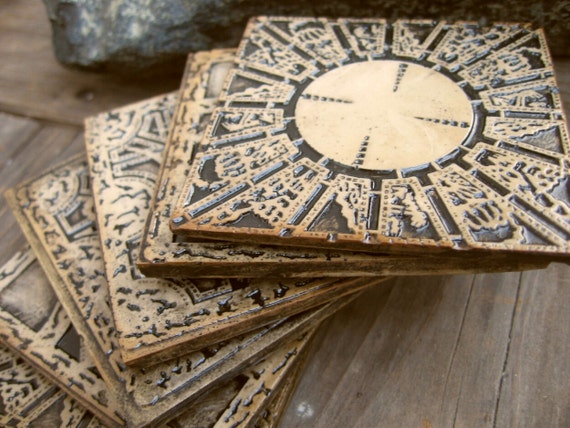 Hand made hellraiser puzzle box coasters set of 6 stone cast