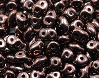 20grams 5x2mm Metallic Dark Bronze - 2-hole SuperDuo Czech Glass Beads