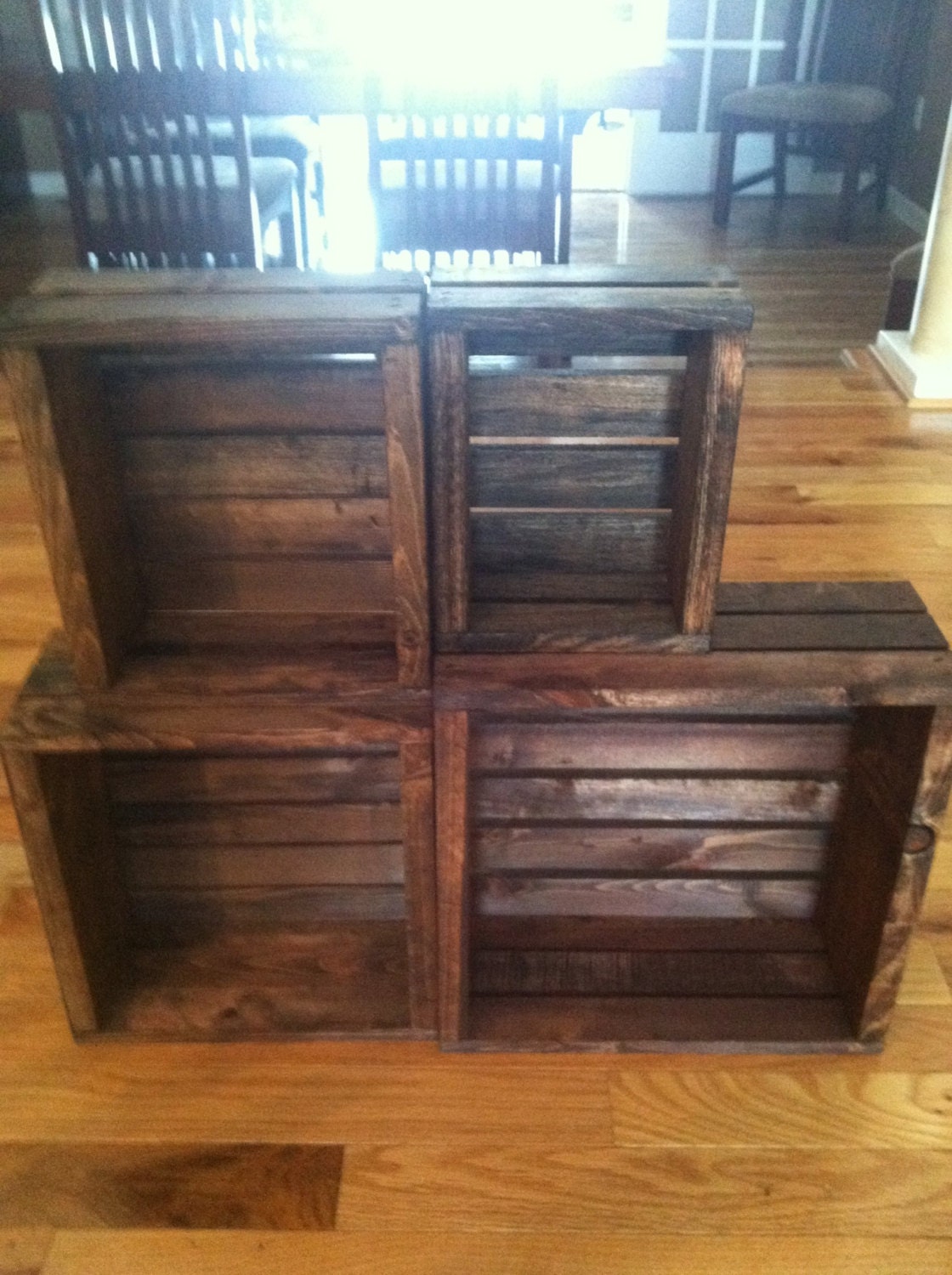 Vintage Stained Rustic Wood Crates Set of 4 by Darlastudio66