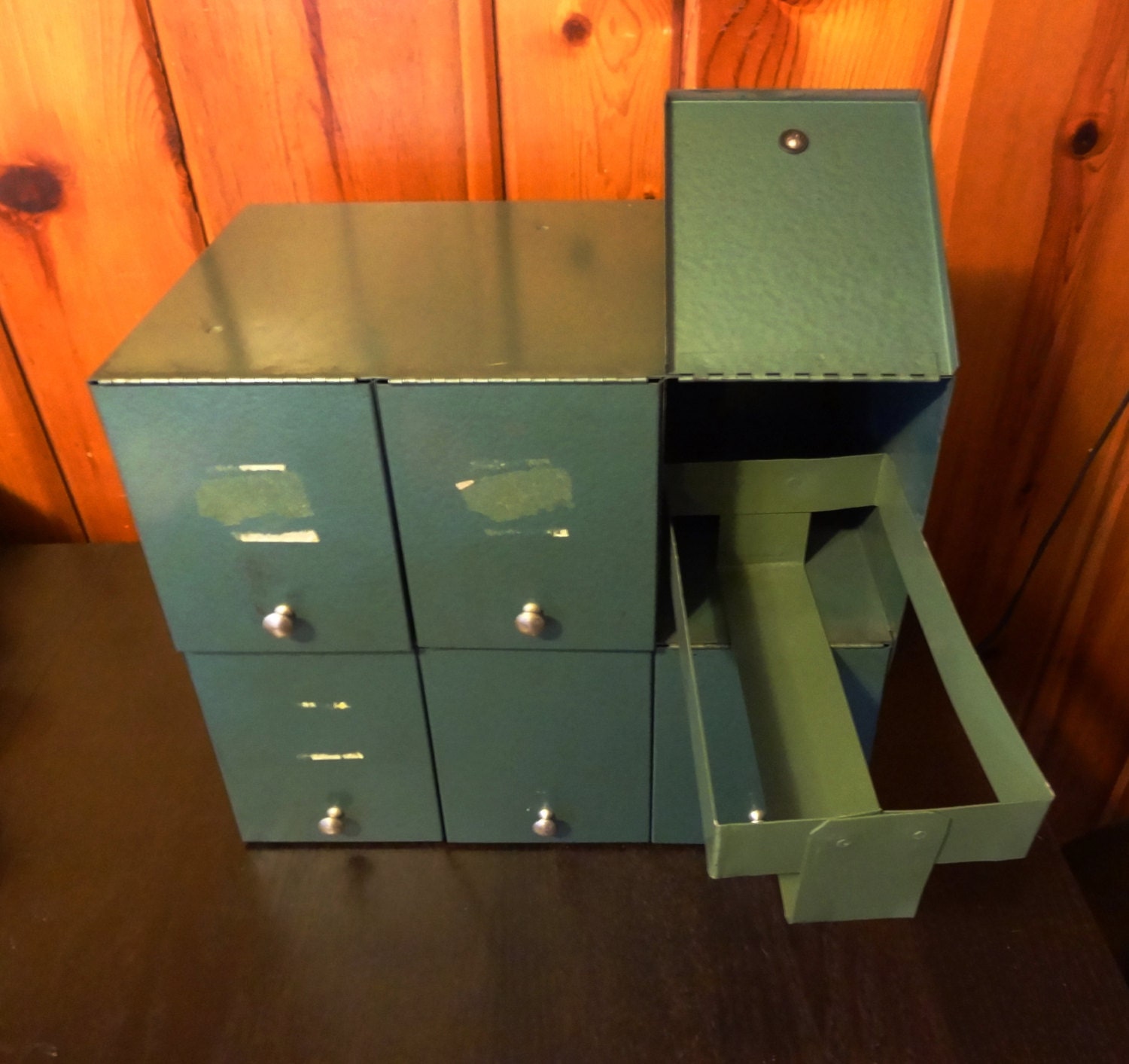 Vintage Green Metal Prescription File Box / Industrial