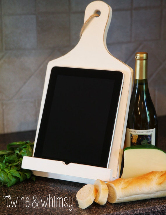 Rustic tablet or cookbook stand cutting board by TwineandWhimsy