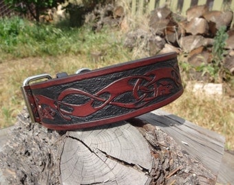 Hand Tooled Leather Dog Collar Celt ic Dog Style ...