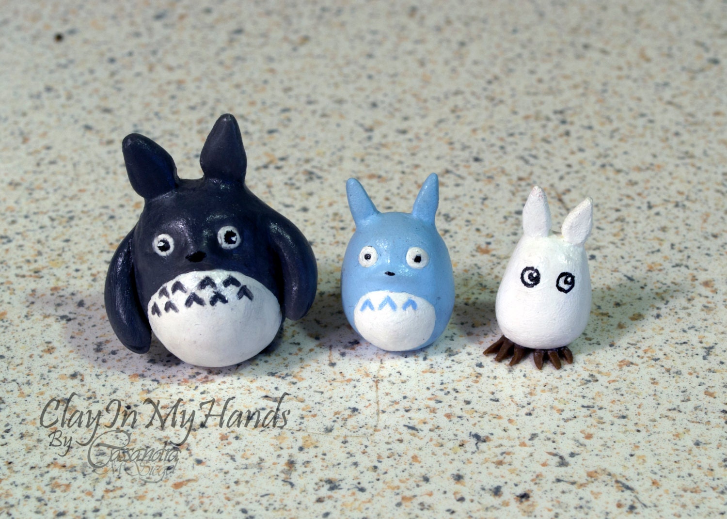 Totoro Set of Three Polymer Clay Totoro Figure by ClayInMyHands