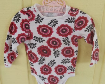 Retro Floral Red Baby Onesie Size 12 to 18 Months