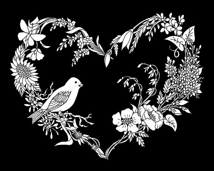 Download Adult Coloring Page SongBird Wildflower Heart Instant