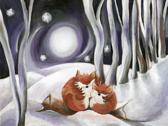 Fox Nursery Art Woodland Animals Baby Fox Print Mother and