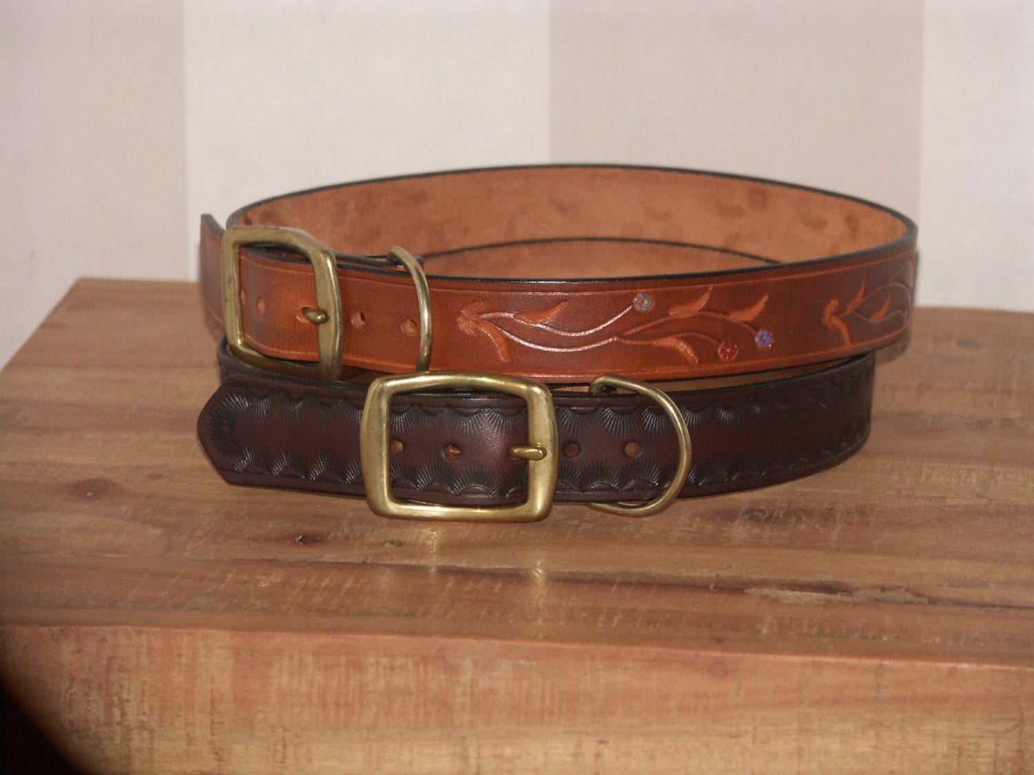 Leather Dog Collar Hand Tooled 18 20 Inch Lengths