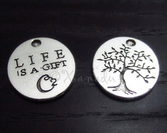 Life Is a Gift Tree of Life Pendant Charms - 5/10/20 Wholesale Double Sided Silver Plated Charms For Jewelry Making C2163