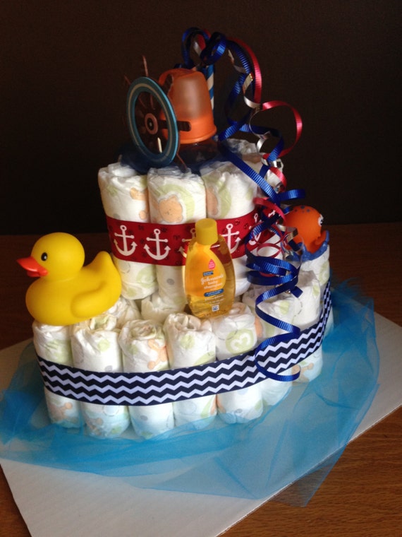 Items similar to Diaper Cake Boat - Nautical Theme Baby Boat Diaper ...