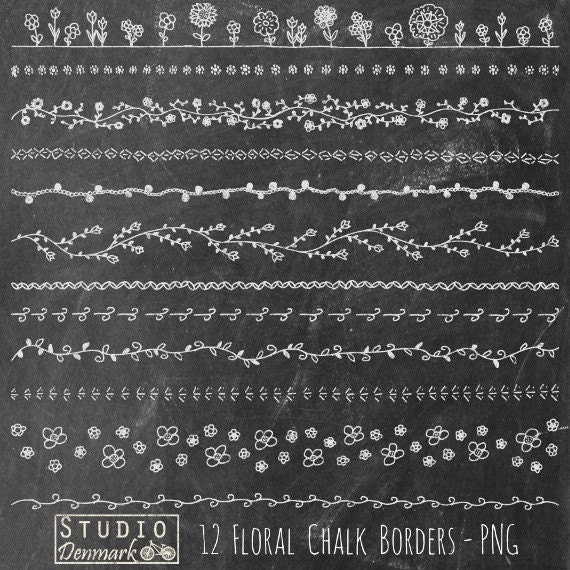 Floral Borders Chalkboard Clipart Set Commercial Use 12