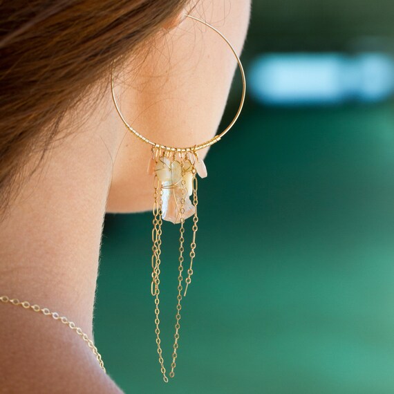 PORTOFINO 14k gold fill hoop chandelier earrings with raw