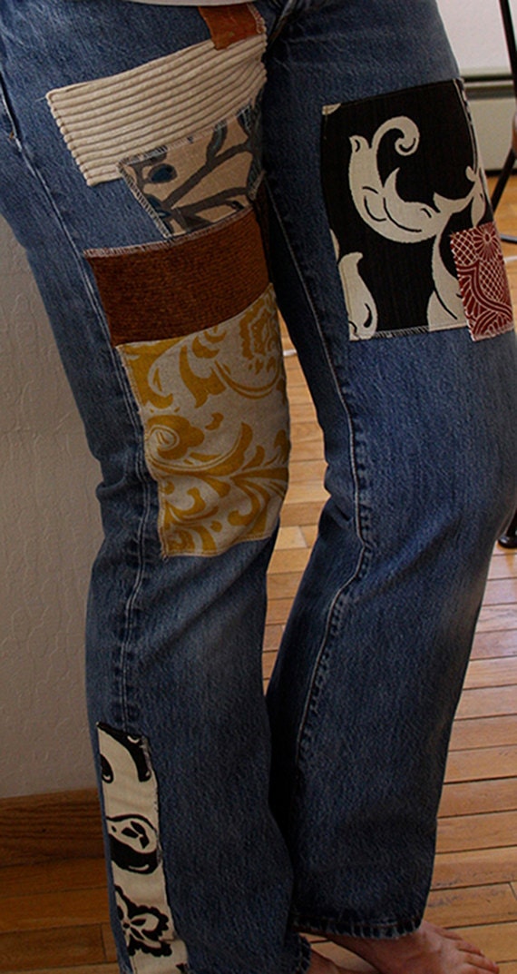 Playa Boheme Jeans Handpatched Upcycled Women's Levis by rednotch