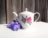 White, Pink and Grey Floral Vintage Teapot - Traditional Gray and Pink Teapot