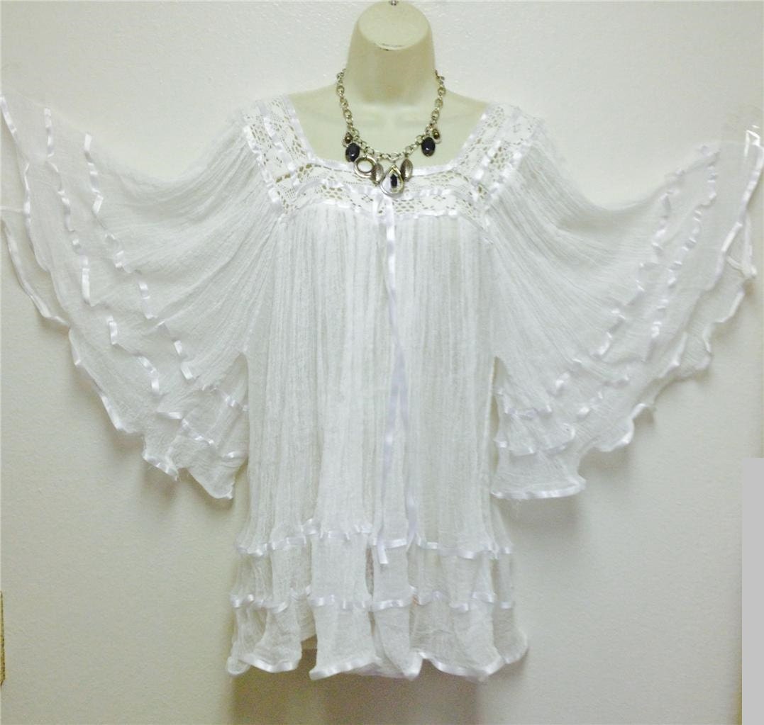 DOLMAN BOHEMIAN PEASANT KIMONO TUNIC HIPPIE GYPSY GAUZE TOP BLOUSE XL