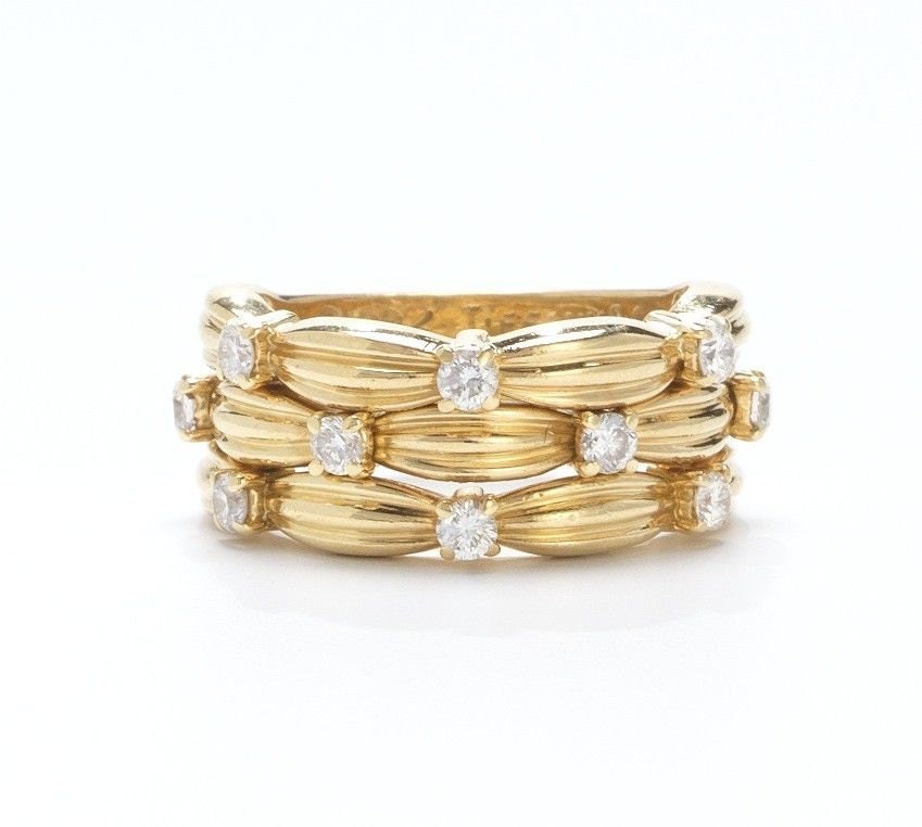 Tiffany 18K Yellow Gold Diamond Wide Band by ElegantFineJewelry