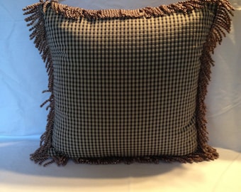 Blue and Taupe Fringe Dot Pillows