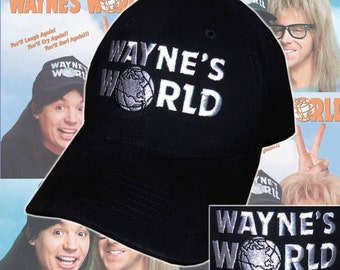 Waynes World Hat Garth Wayne Campbell Wayne's Halloween costume embroidered logo black cap