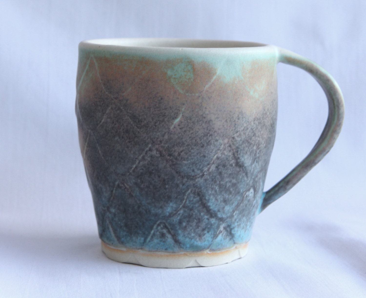 handmade wateretched ceramic mug