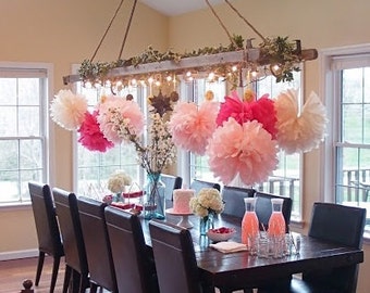 Tissue Paper Flowers set of 36 (12/12/12) - Girly Pink Theme Party - Tissue Pom Poms - Paper Balls - Wedding set - Birthday decorations
