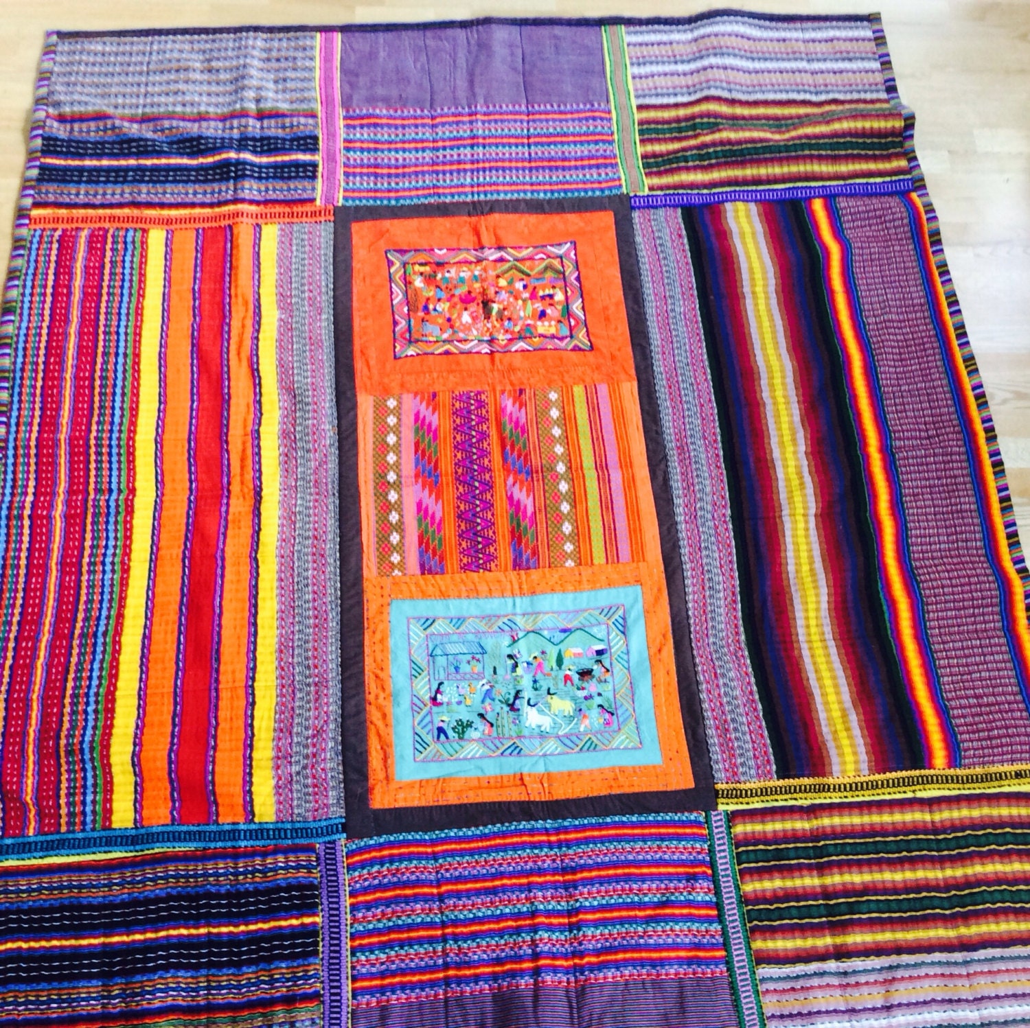 Mexican Quilt// Brightly Coloured//Embroidery by gaffabricart