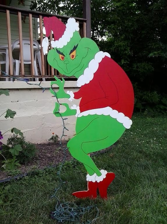 Grinch Christmas Creeping Grinch Stealing Lights Outdoor Wood yard art