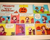 Halloween, Pumpkin Pie, Charlie brown, Peppermint Patty, Comic Strip, Collectible Art, Wall Decor, Peanuts Gang, 1970's Vintage