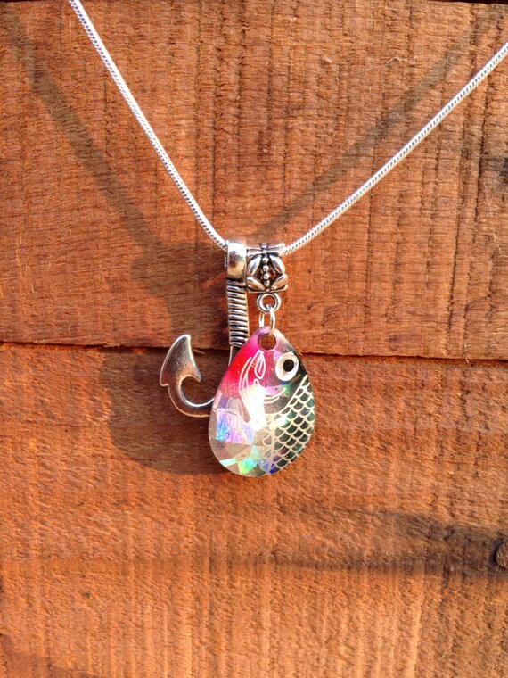 Fishing lure spinner necklace with fish hook by SunTeaJewelry