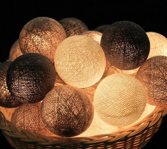 35 Soft Gray Cotton Ball String Lights for Bedroom by LivingPastel