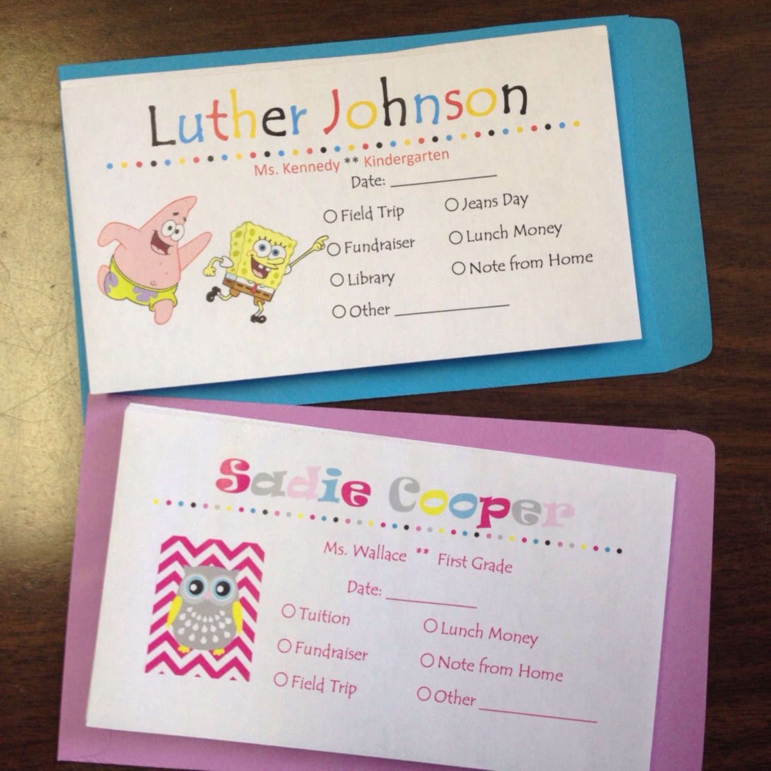 Personalized School Money Envelopes from TwoFancyGirls on Etsy Studio