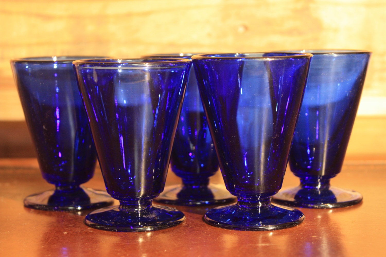 Vintage Cobalt Blue Cordial Glasses with Base Set of 5