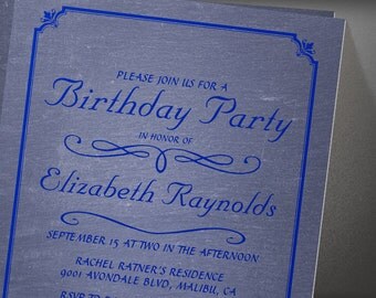 Blue Chalkboard Birthday Party invites