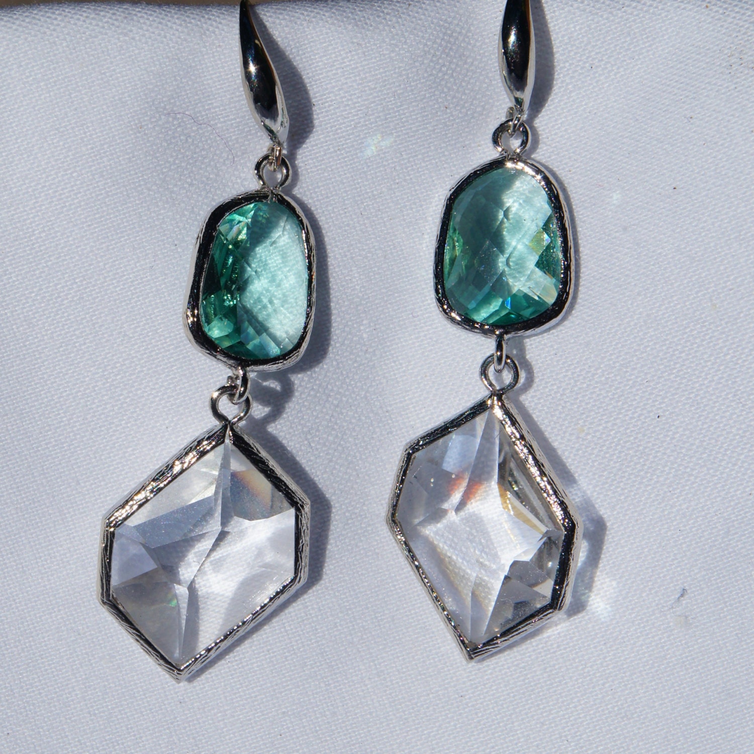 Light Green and Clear Stone Earrings