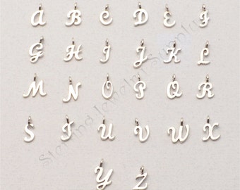 Sterling Silver Script Alphabet Charm, 925 Sterling Initial Charms, 10-12mm Height, USA Seller, Fast Shipping (S901)
