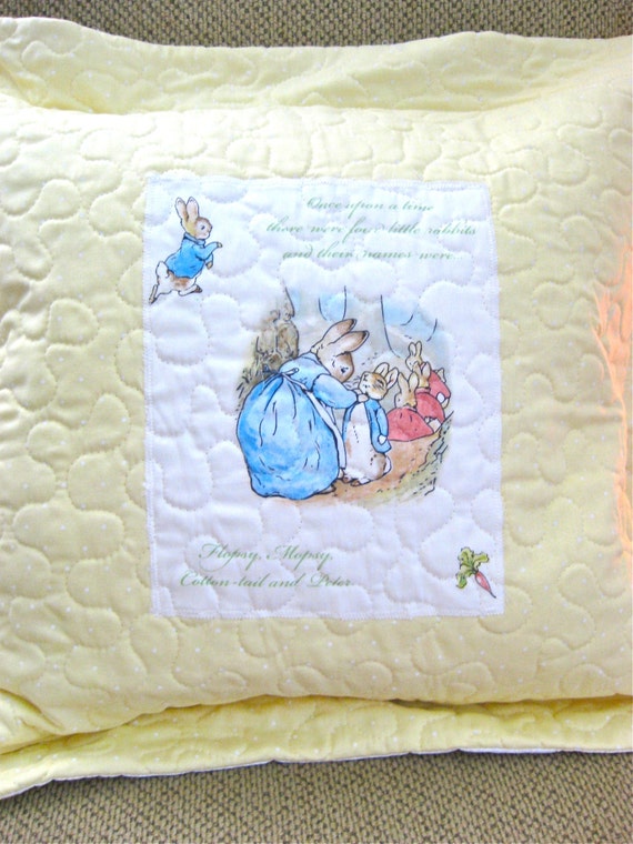 Beatrix Potter Peter Rabbit quilted cushion by hautecouturequilts