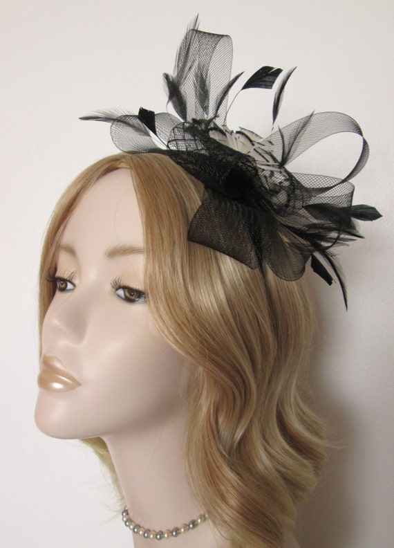 BLACK and IVORY FASCINATOR With Crin Coque by FascinatorsbyMaureen