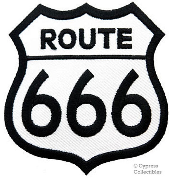ROUTE 666 PARODY PATCH iron-on embroidered Road Sign Historic