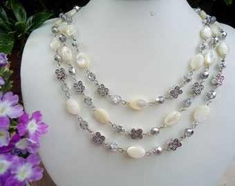Davis Gold Triple Strand Necklace in Ivory Mother of Pearl main image 0