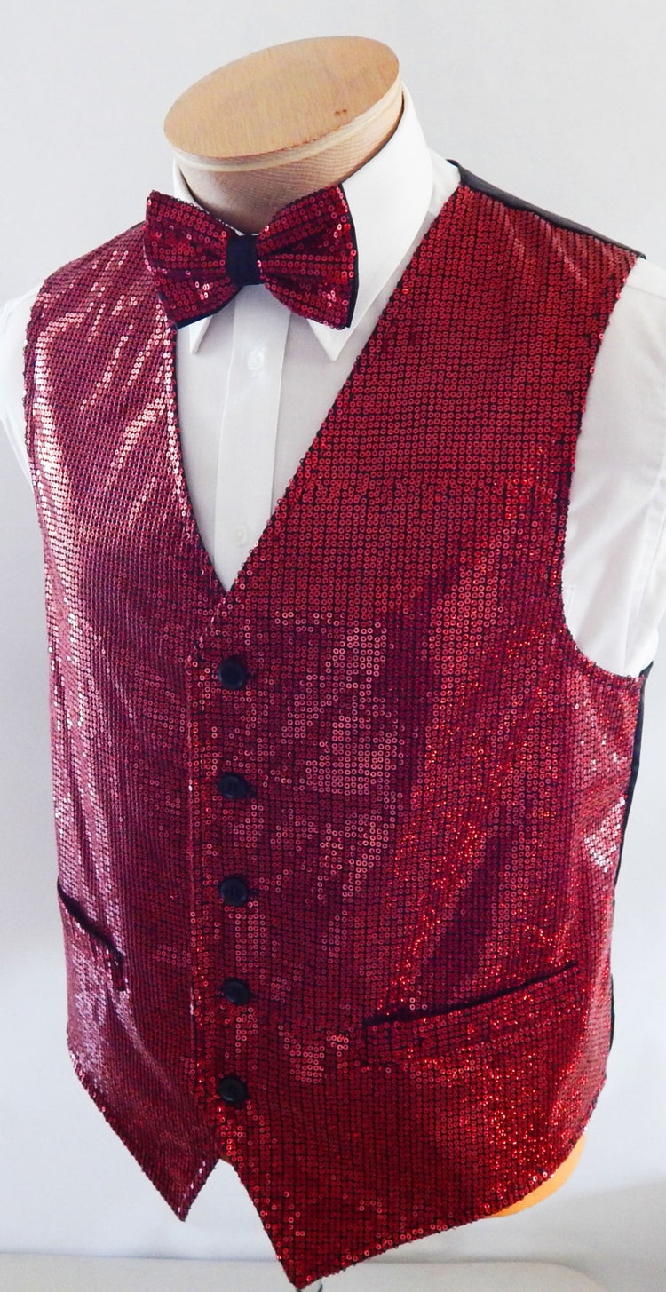 Mens Red Sequin Vest and Bow Tie Set by vesterrific on Etsy