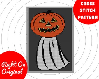 Pumpkin Ghost Halloween Cross Stitch Pattern