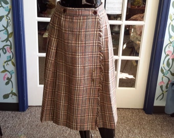 vintage 1970 wool wrap skirt with big safety pin. for women mad men look
