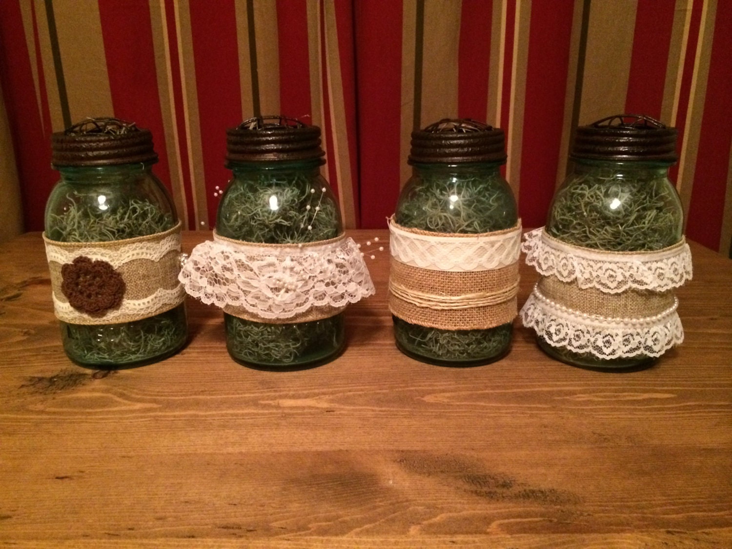 4 Rustic MasonJar Center Pieces (6)