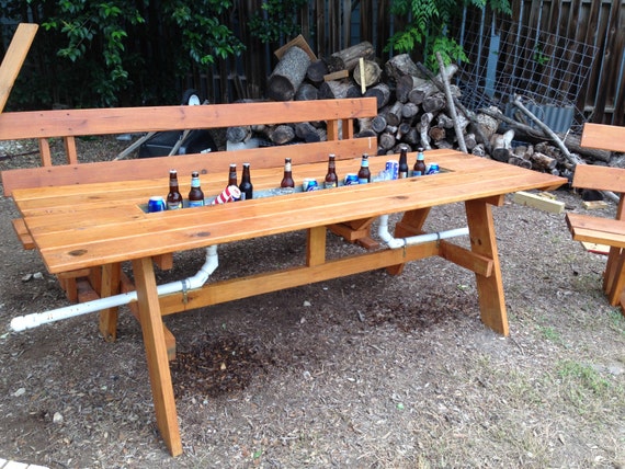 Picnic Table with Ice Trough and Matching Benches