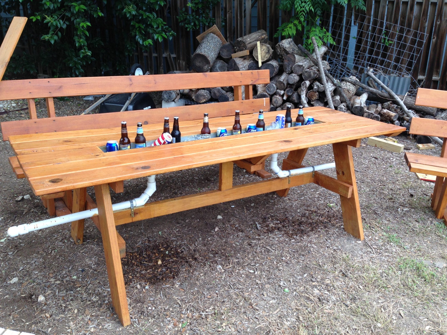 Picnic Table with Ice Trough and Matching Benches