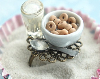 cheerios cereals and milk ring- miniature food jewelry, cereals ring, breakfast ring