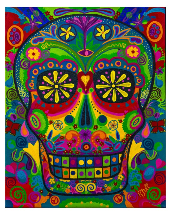 Sugar Skull Art Print signed reproduction of original art with