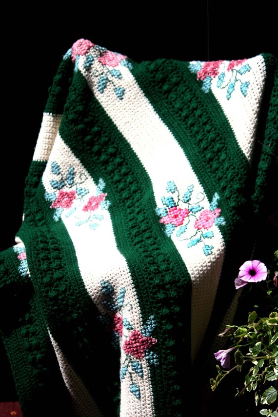 Afghan with cross stitch embroidery