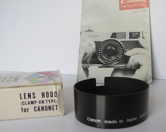 Vintage Canonet Lens Hood in Box with Canonet Camera Manual, Made in Japan